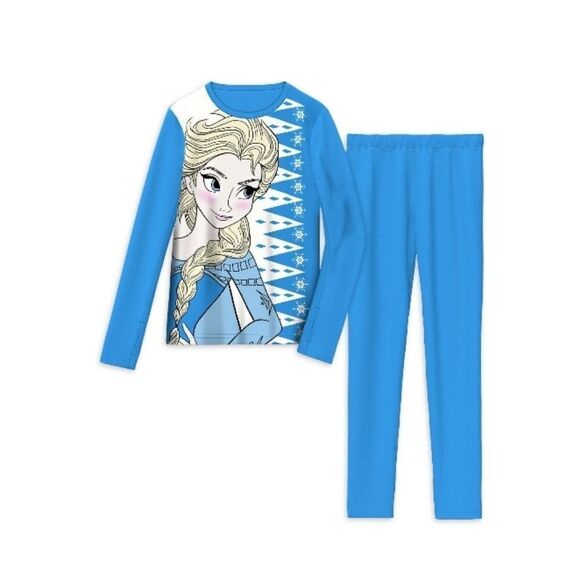 Girls Disney Frozen Thermal Pajama Lounge Long Underwear 2-Piece Set Size S 6/7 - Picture 2 of 5